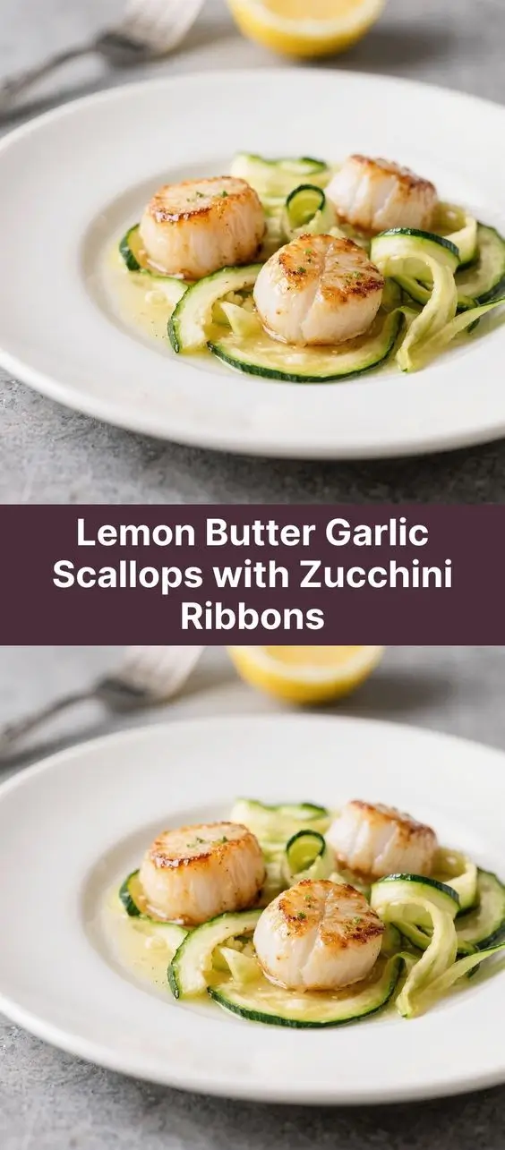 Lemon Butter Garlic Scallops with Zucchini Ribbons