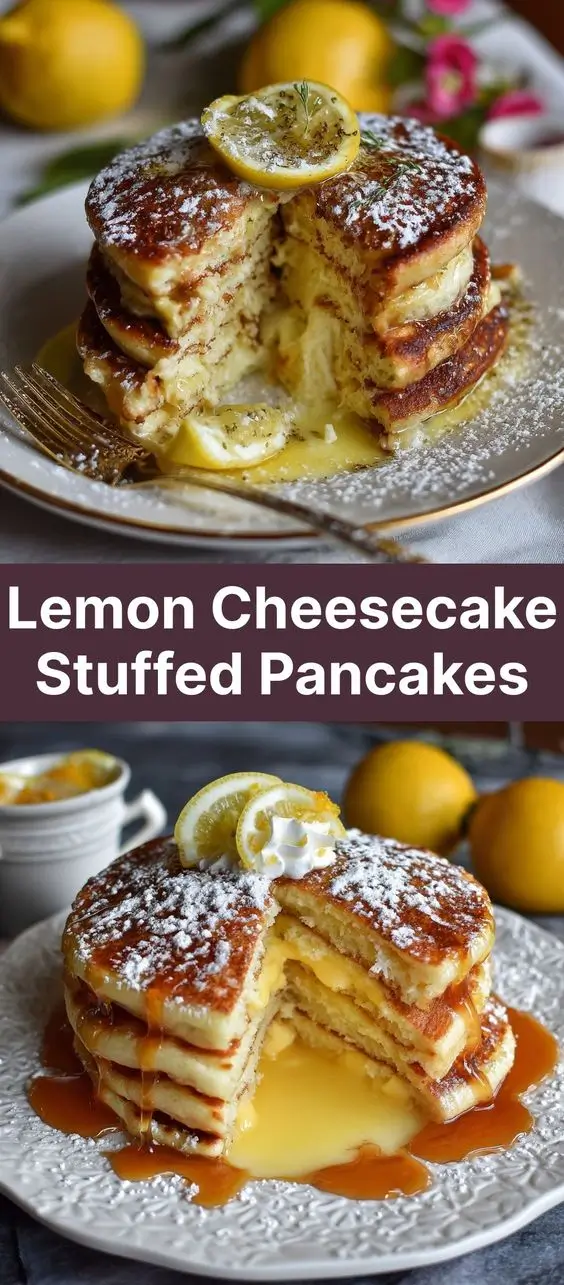 Lemon Cheesecake Stuffed Pancakes