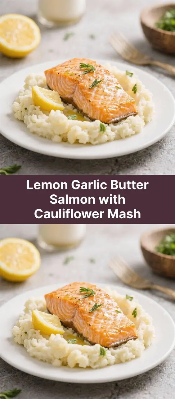 Lemon Garlic Butter Salmon with Cauliflower Mash