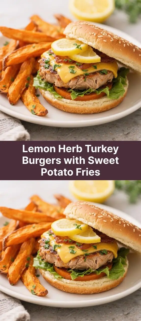 Lemon Herb Turkey Burgers with Sweet Potato Fries