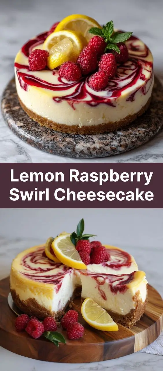 Lemon Raspberry Swirl Cheesecake