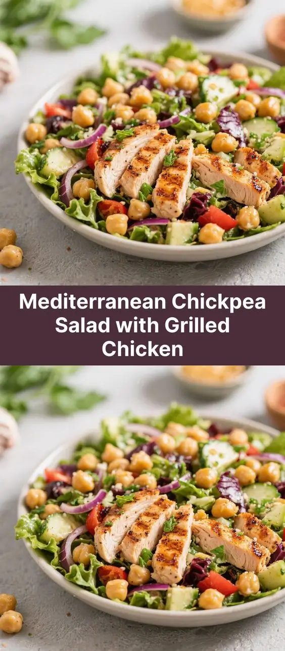 Mediterranean Chickpea Salad with Grilled Chicken