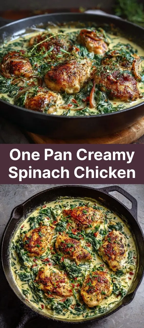 One Pan Creamy Spinach Chicken