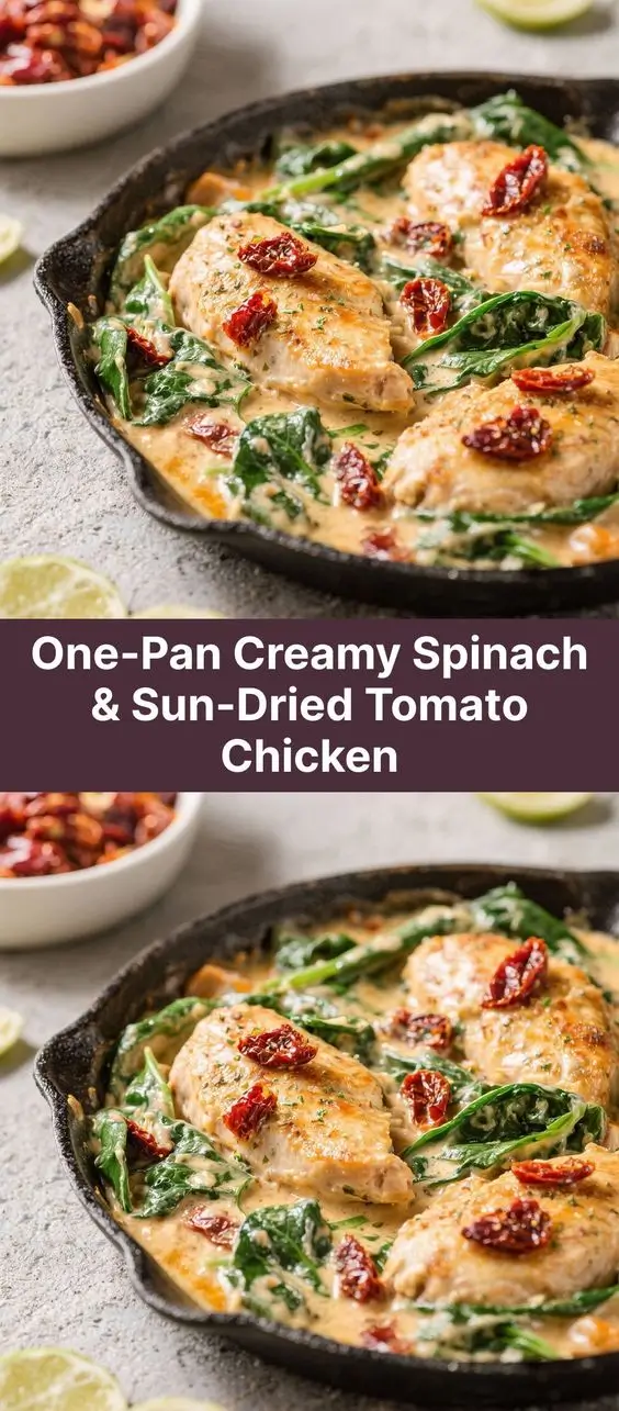 One-Pan Creamy Spinach & Sun-Dried Tomato Chicken