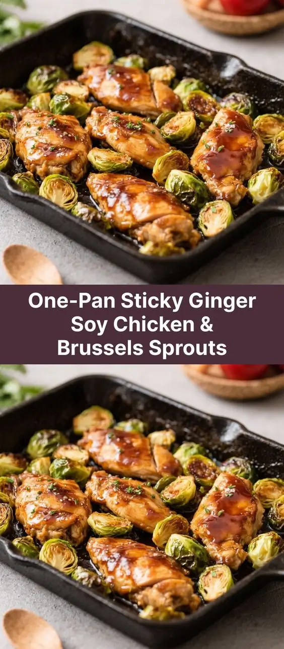 One-Pan Sticky Ginger Soy Chicken & Brussels Sprouts