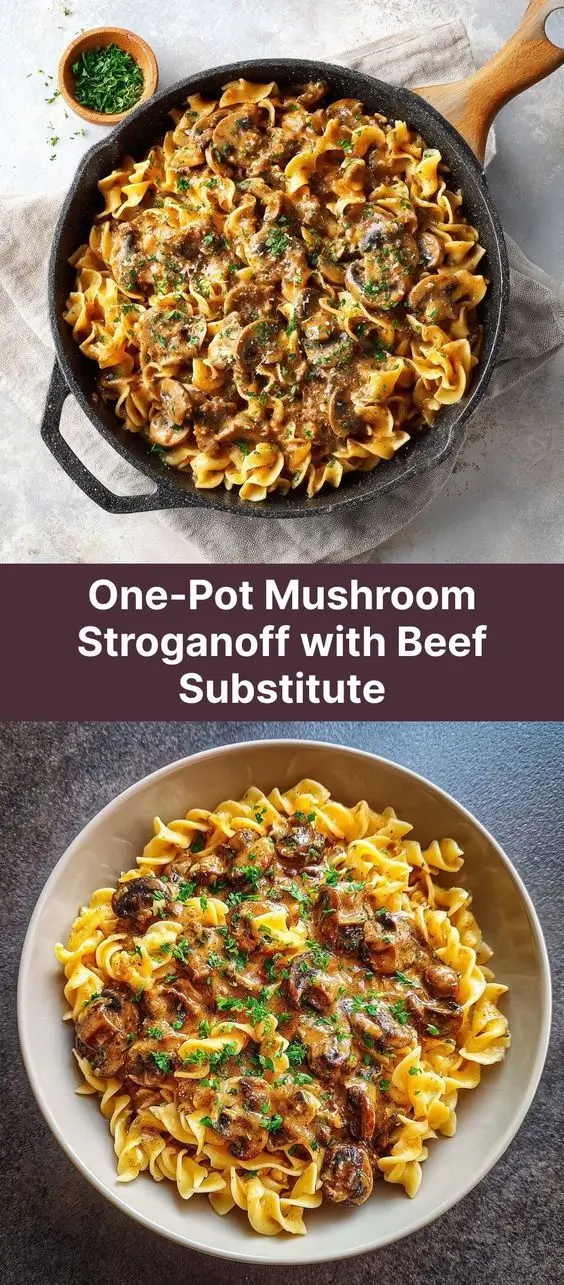 One-Pot Mushroom Stroganoff with Beef Substitute