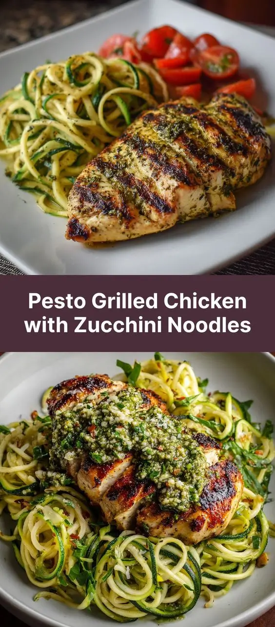 Pesto Grilled Chicken with Zucchini Noodles
