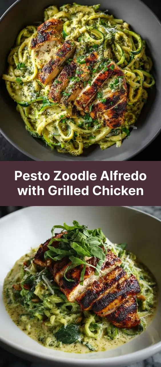 Pesto Zoodle Alfredo with Grilled Chicken
