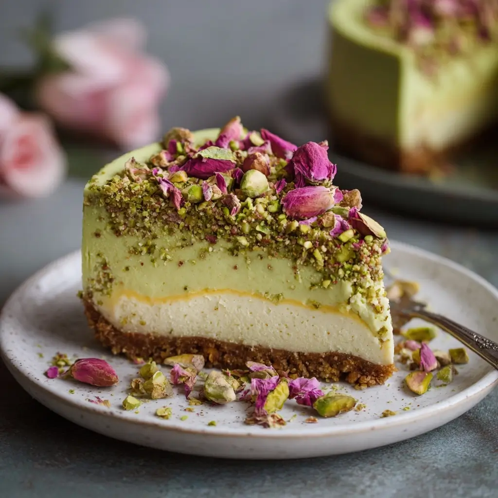 Pistachio Rose Cheesecake