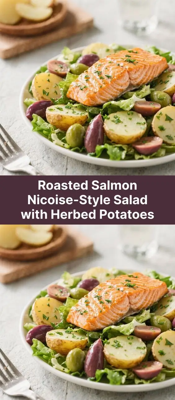 Roasted Salmon Nicoise-Style Salad with Herbed Potatoes