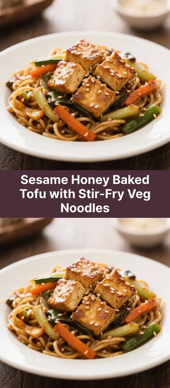 Sesame Honey Baked Tofu with Stir-Fry Veg Noodles