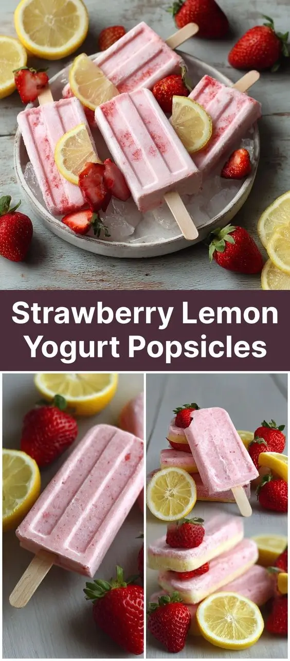 Strawberry Lemon Yogurt Popsicles