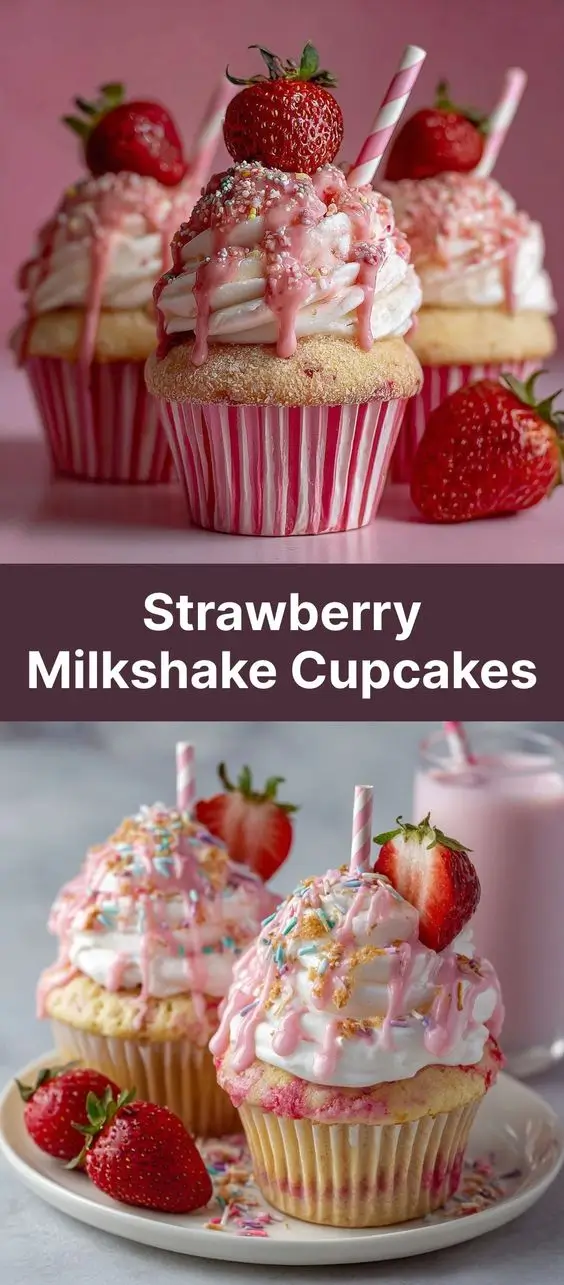 Strawberry Milkshake Cupcakes