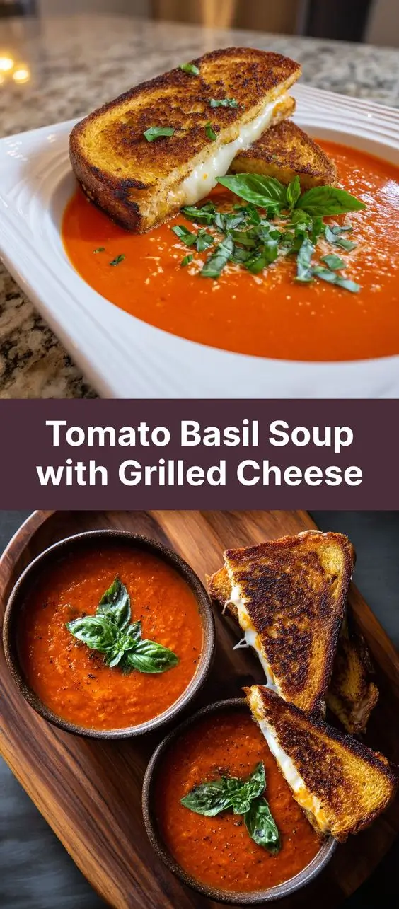 Tomato Basil Soup with Grilled Cheese