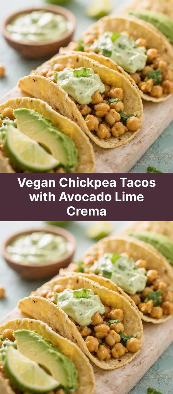 Vegan Chickpea Tacos with Avocado Lime Crema