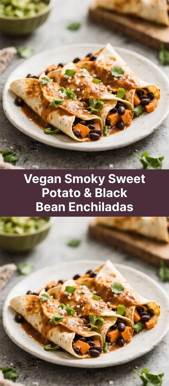 Vegan Smoky Sweet Potato & Black Bean Enchiladas