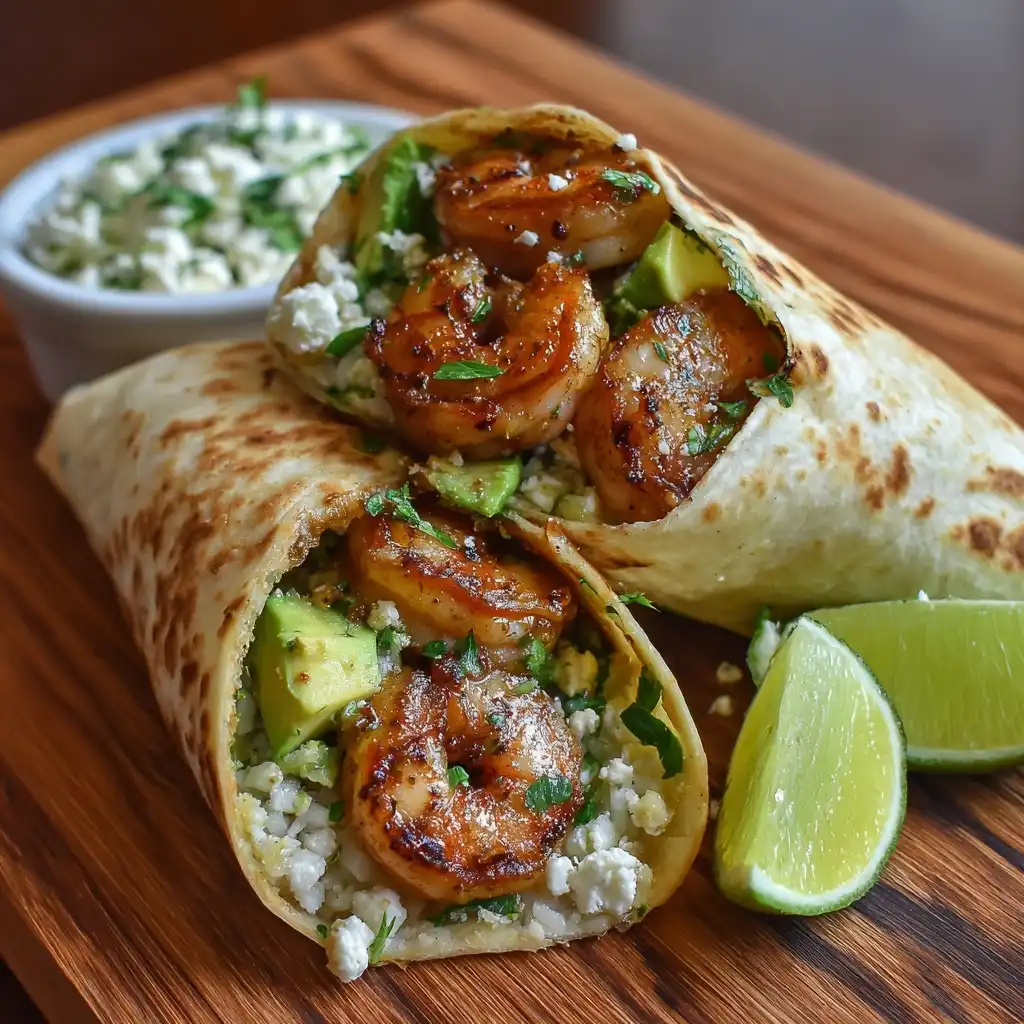 Avocado Lime Shrimp Burritos