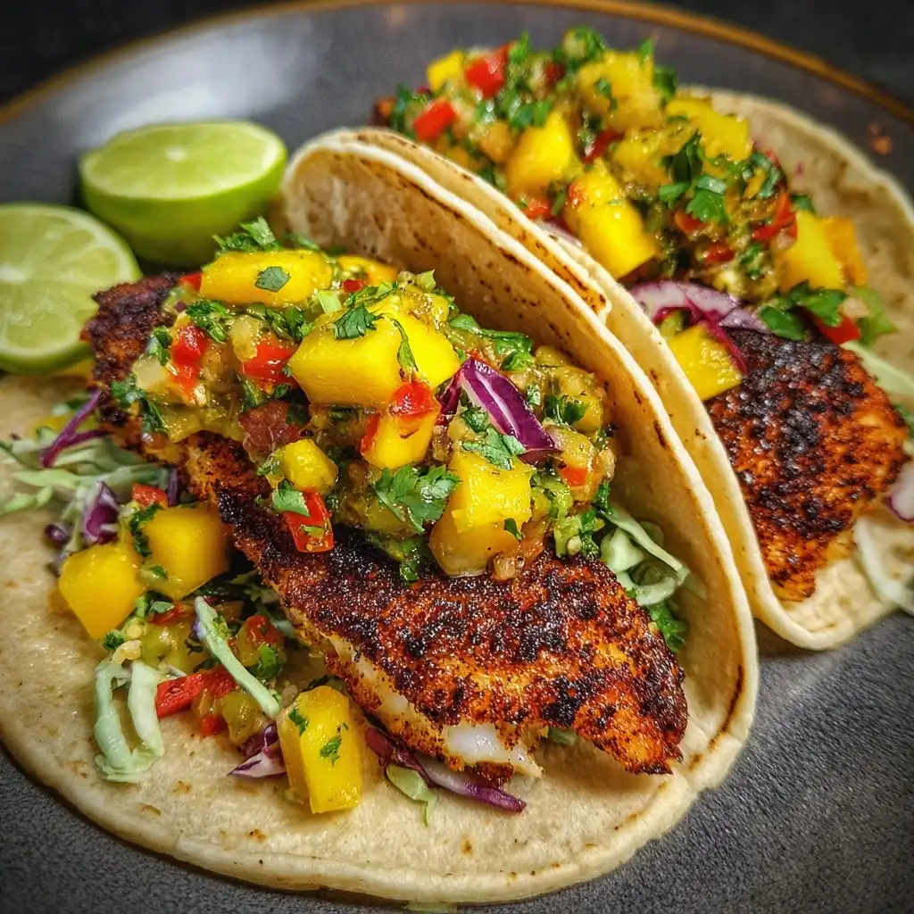 Blackened Fish Tacos with Mango Salsa