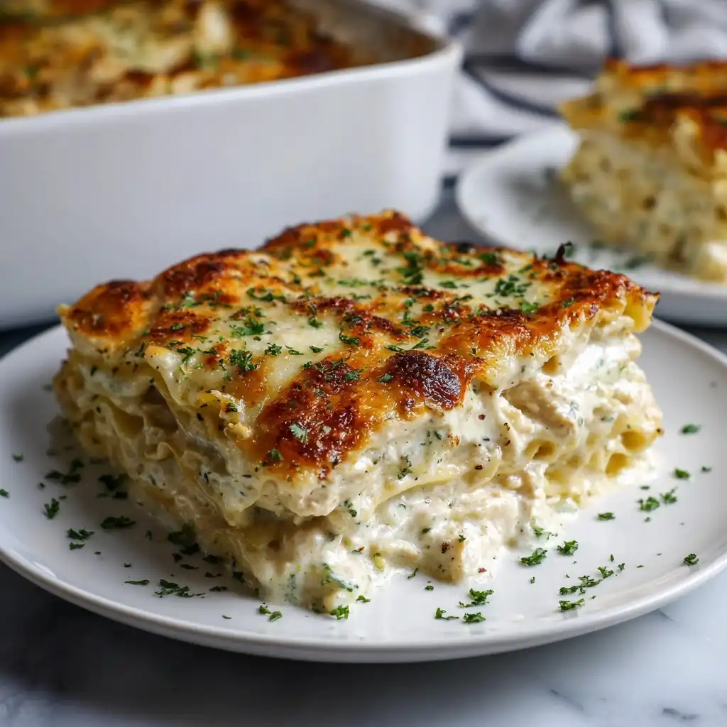 Creamy Garlic Chicken Alfredo Lasagna