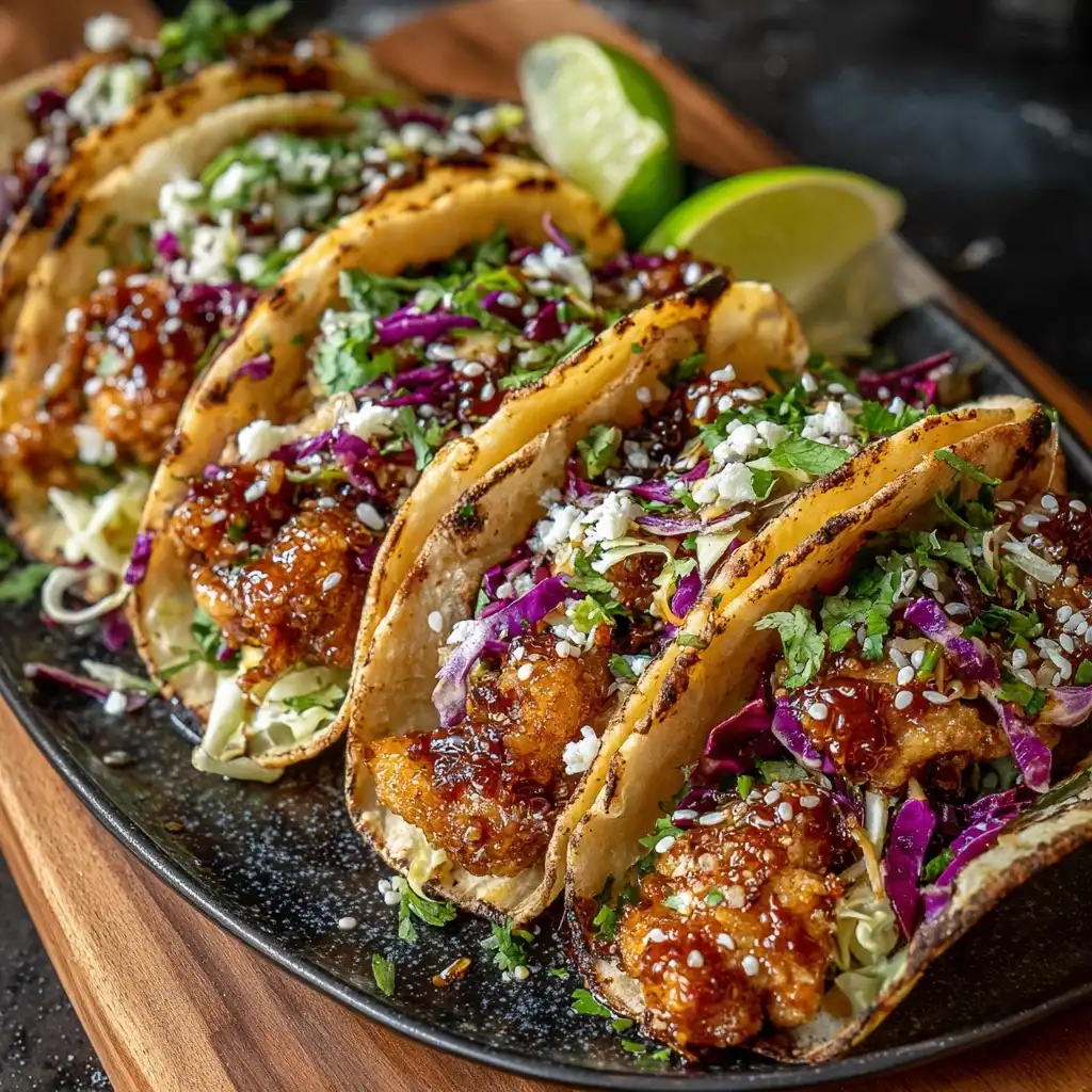Crispy Honey Garlic Chicken Tacos
