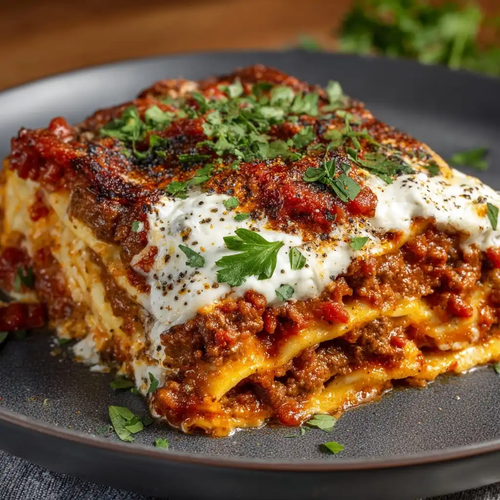 Spicy Italian Sausage-Free Beef Lasagna