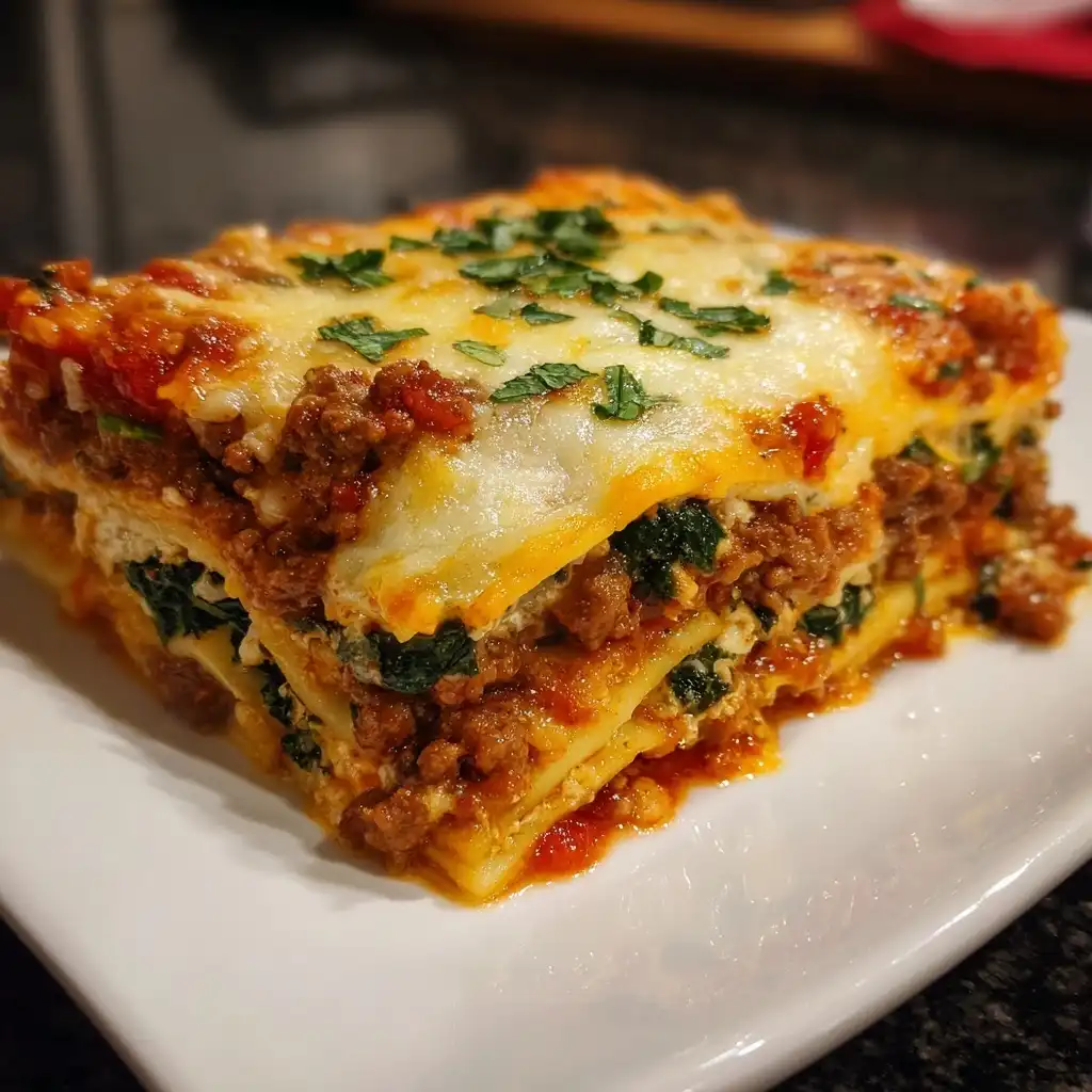 Beef and Spinach Layered Lasagna