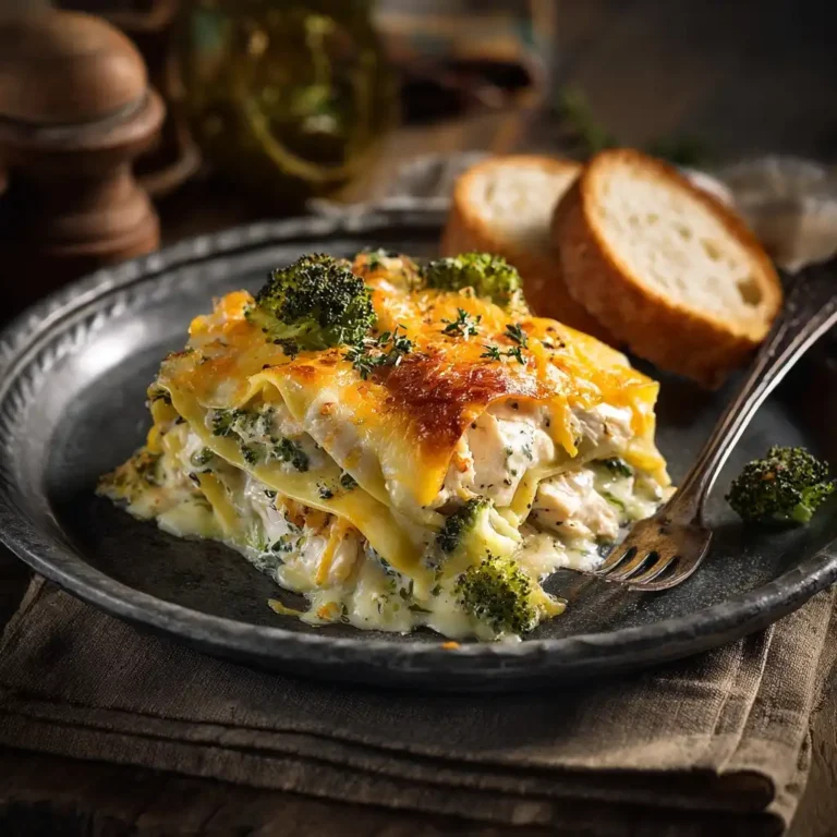 Broccoli Cheddar Chicken Lasagna