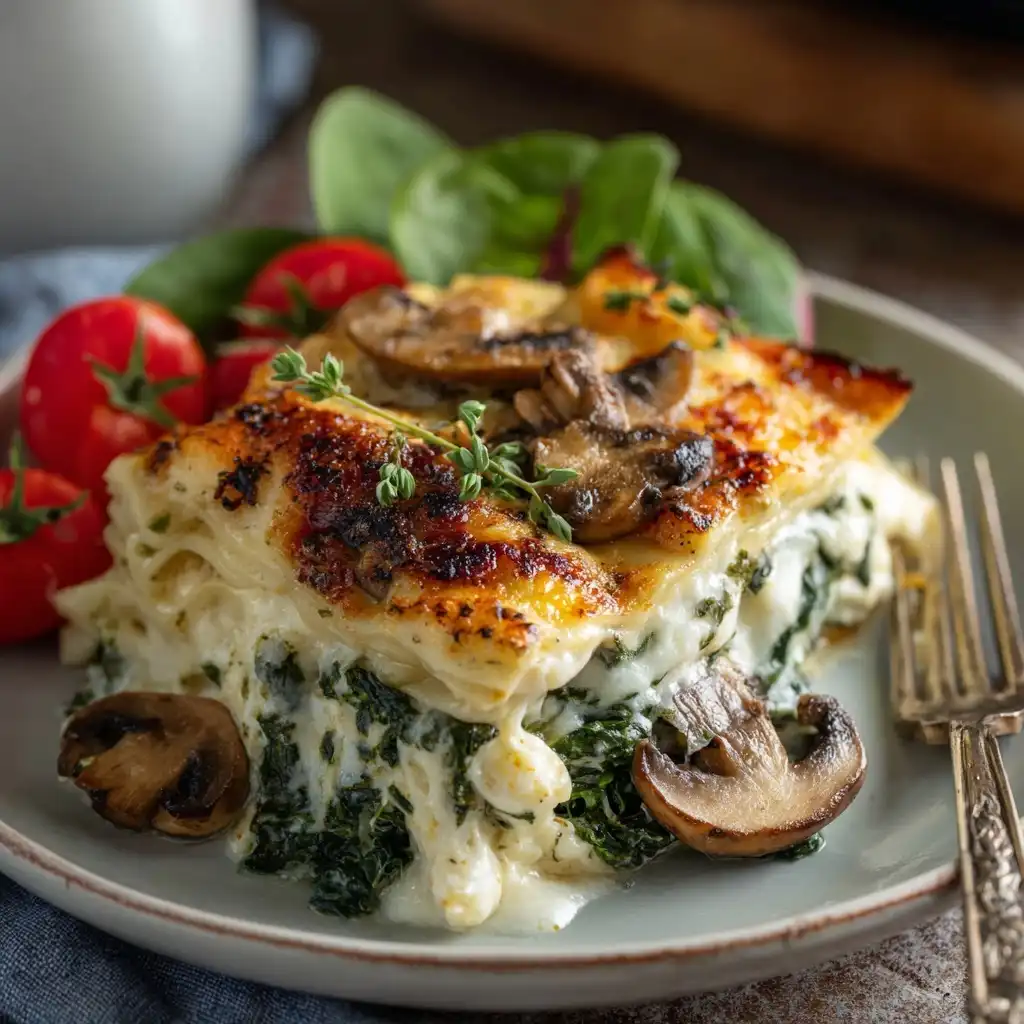 Creamy Spinach Mushroom White Lasagna