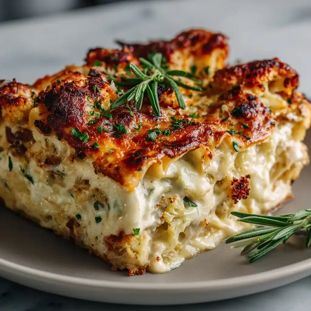Roasted Cauliflower Alfredo Lasagna