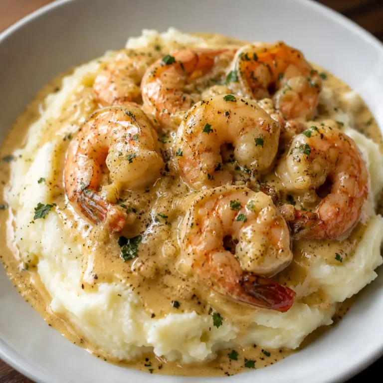 Creamy Garlic shrimp over mashed potatoes