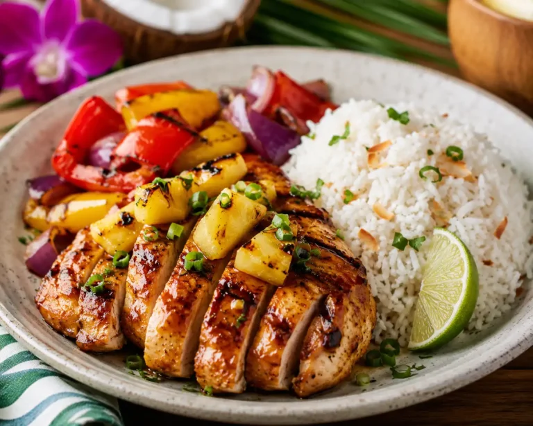 Hawaiian Chicken with Coconut Rice (Healthy Tropical Dinner)