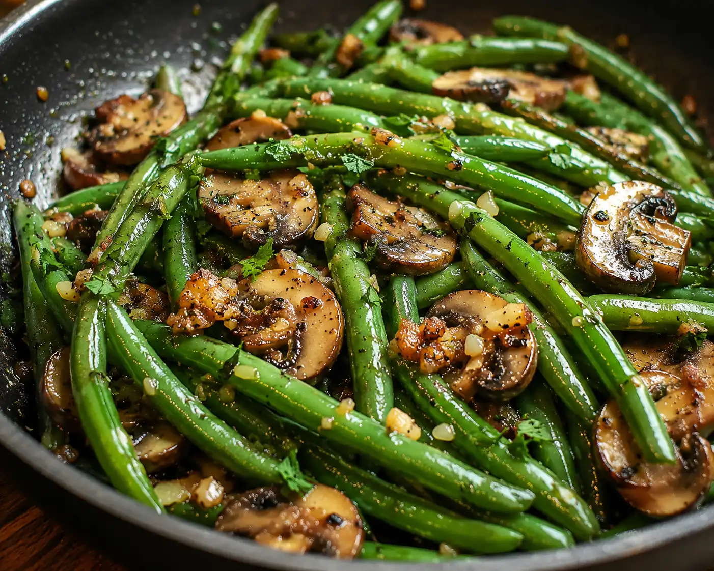 Savory Garlic Butter Green Beans & Mushrooms