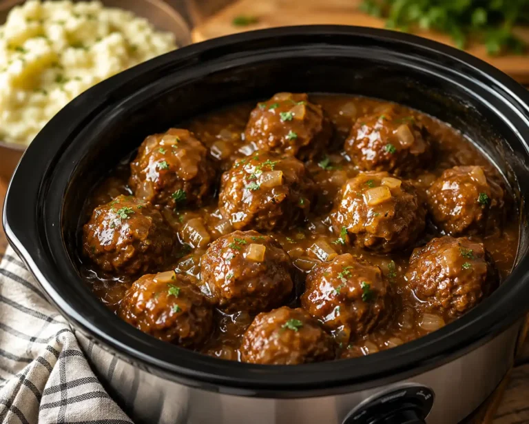 Slow Cooker Salisbury Steak Meatballs | Easy Crockpot Dinner